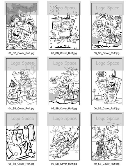 SpongeBob Comics Bongo Cover Roughs sheet 1250px