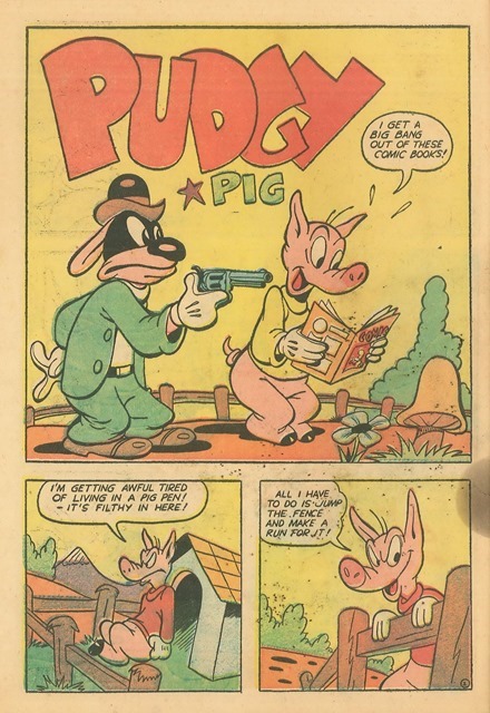 Pudgy Pig and bad guy with a gun funny animal comic book